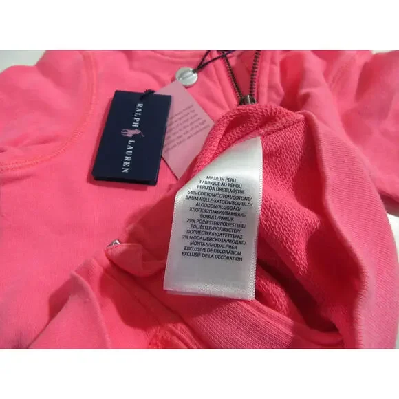 Polo Ralph Lauren Girls Hooded Jacket Hoodie Pink with Big Pink Pony 2T